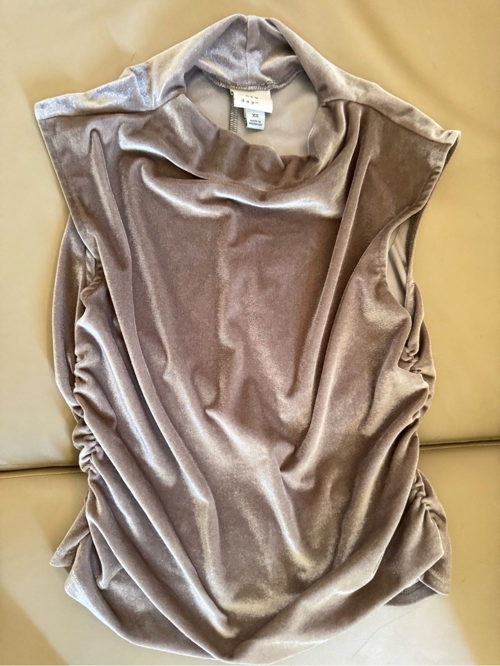 Soft Velvet Cowl Neck Top in Taupe